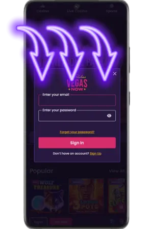 vegas now login credentials email password form
