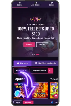 vegasnow casino login join now signup button